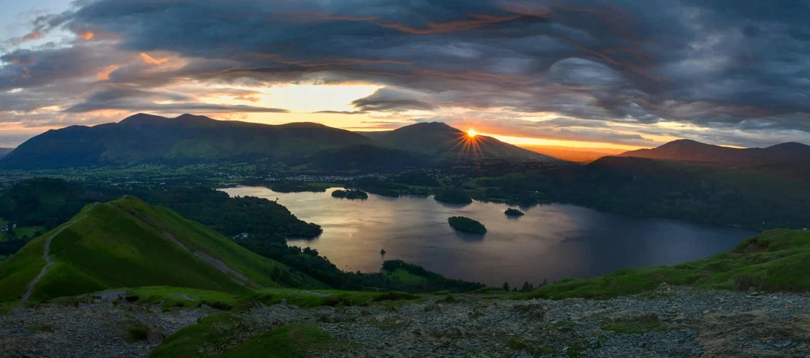 Sunrise above Derwentwater viewed from Cat Bells in the Lake District