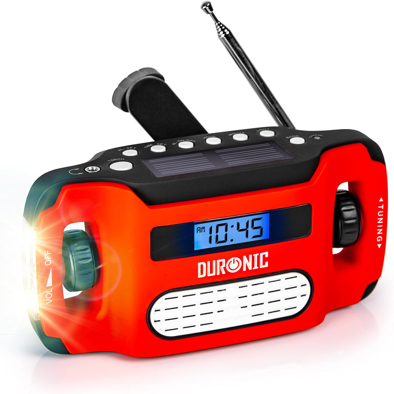 Red Duronic APEX radio with display, aerial and hand crank